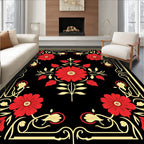Red Floral With Gold Border Design Rug
