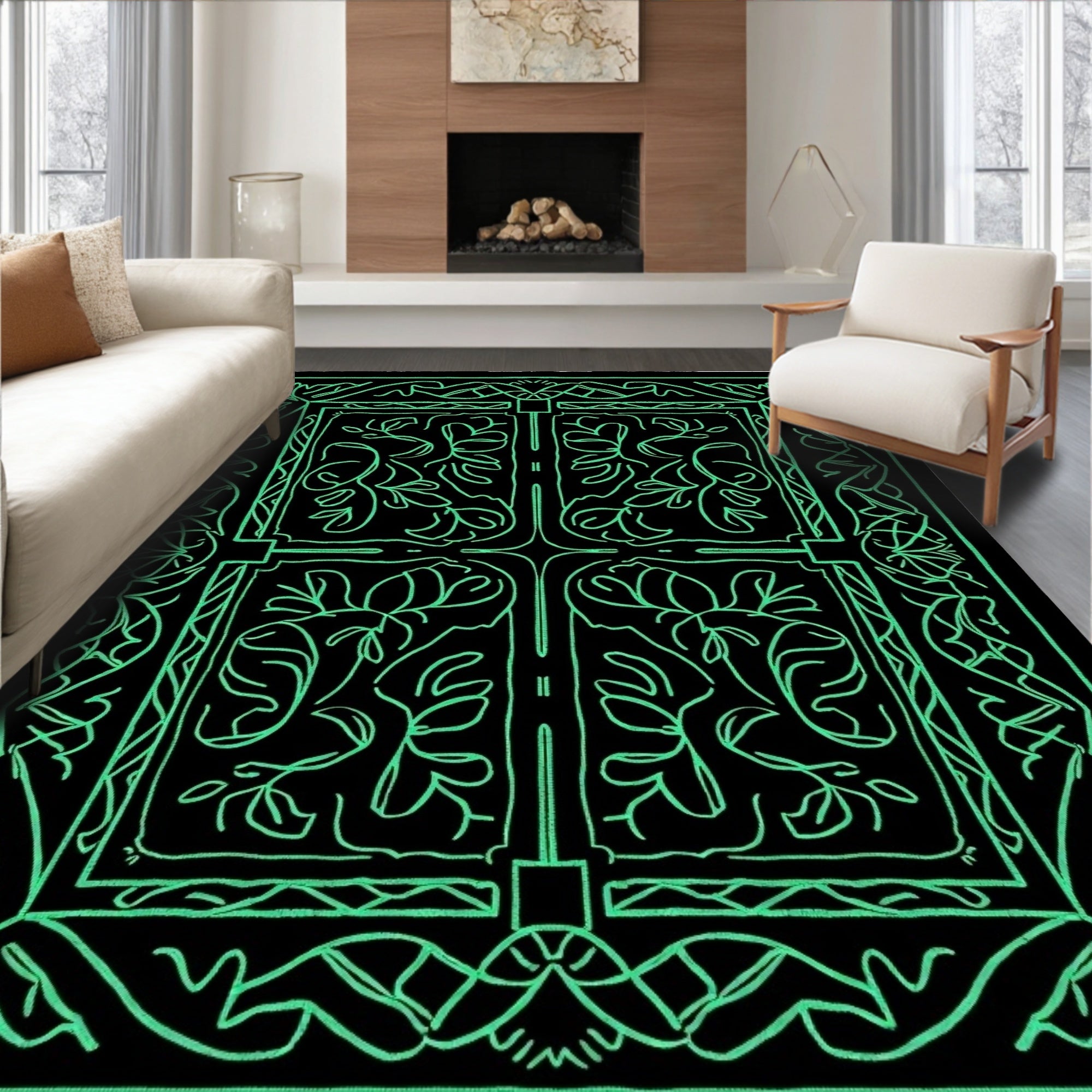 Ornate Floral Vine Abstract Design Rug