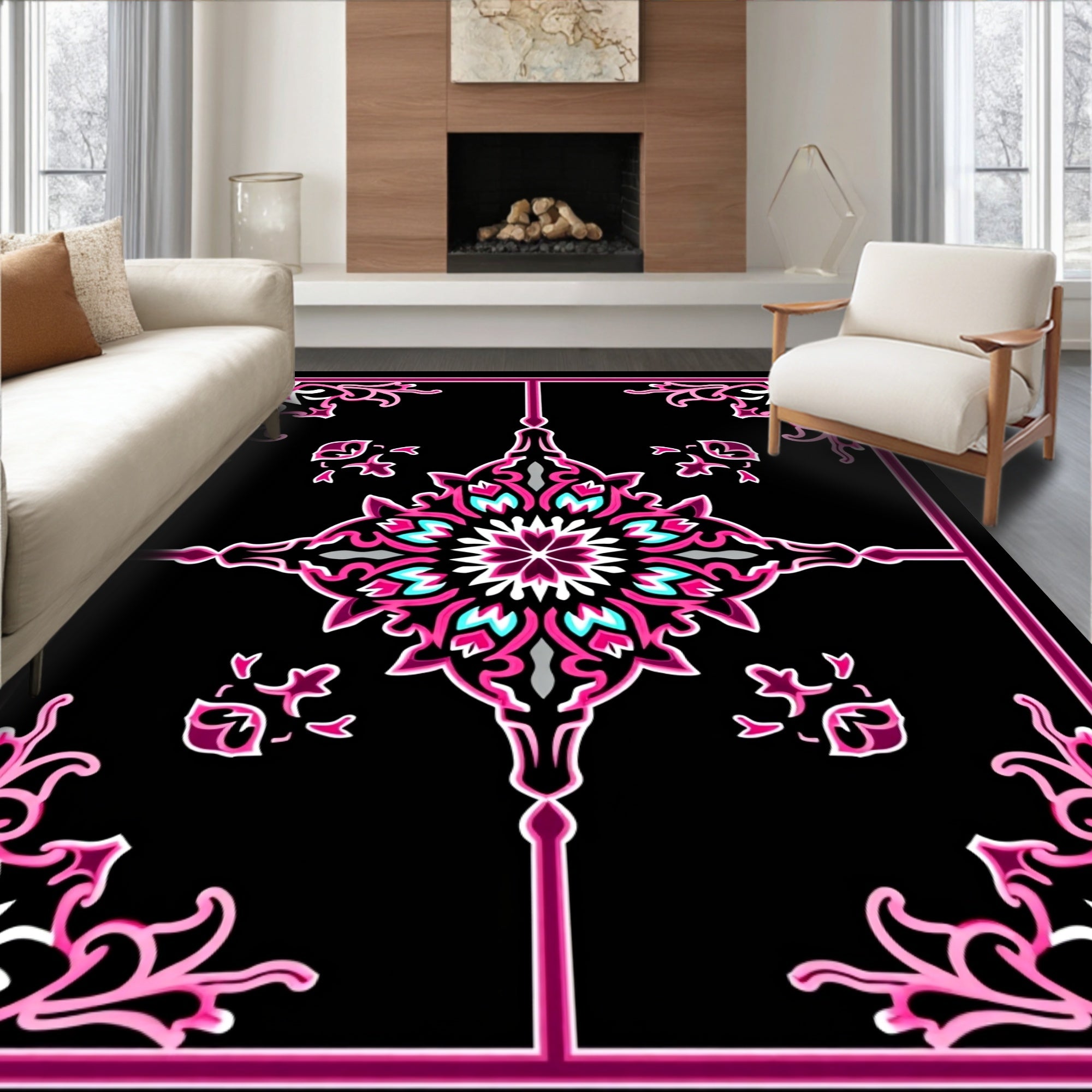 Vibrant Pink Floral Medallion Contour Rug