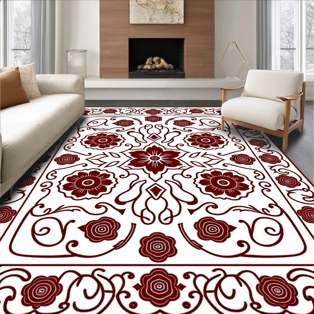 Ornate Floral Scroll Pattern Design Rug
