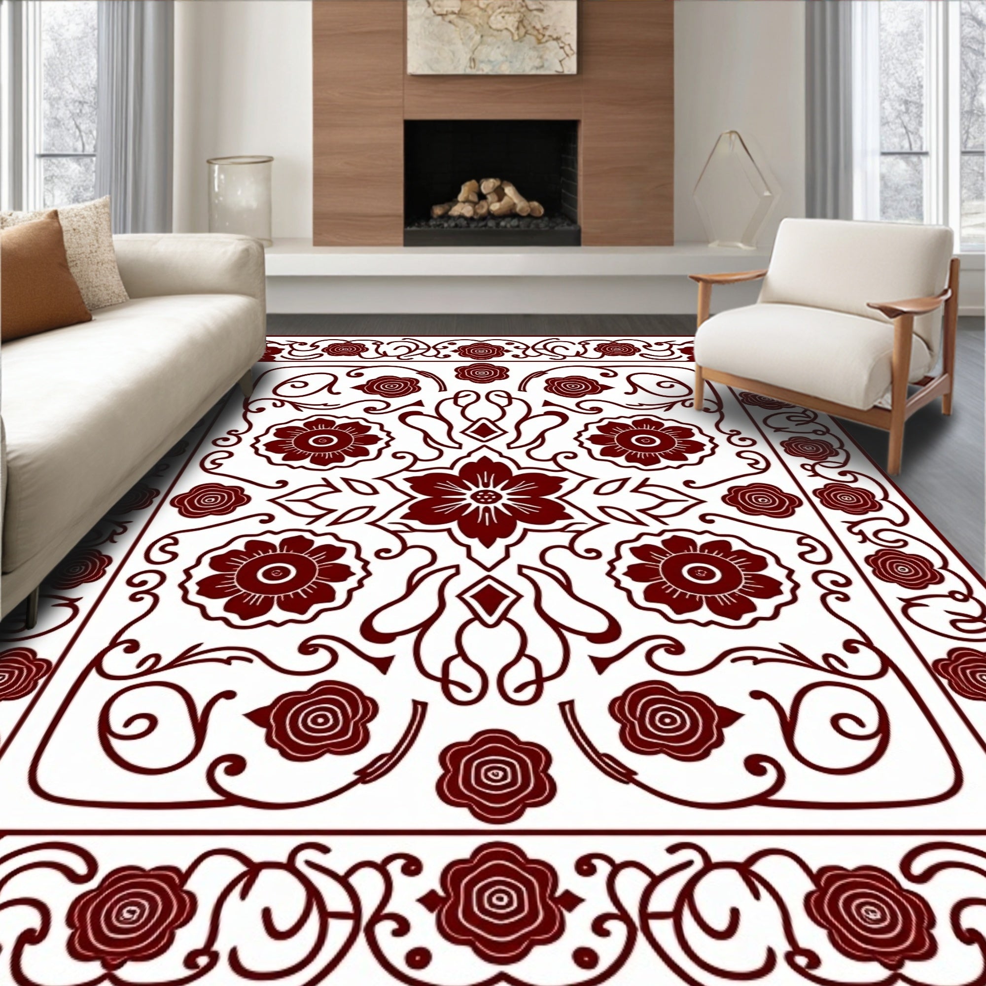 Ornate Floral Scroll Pattern Design Rug