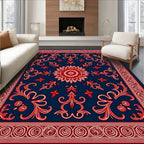 Vibrant Red Navy Floral Scroll Rug