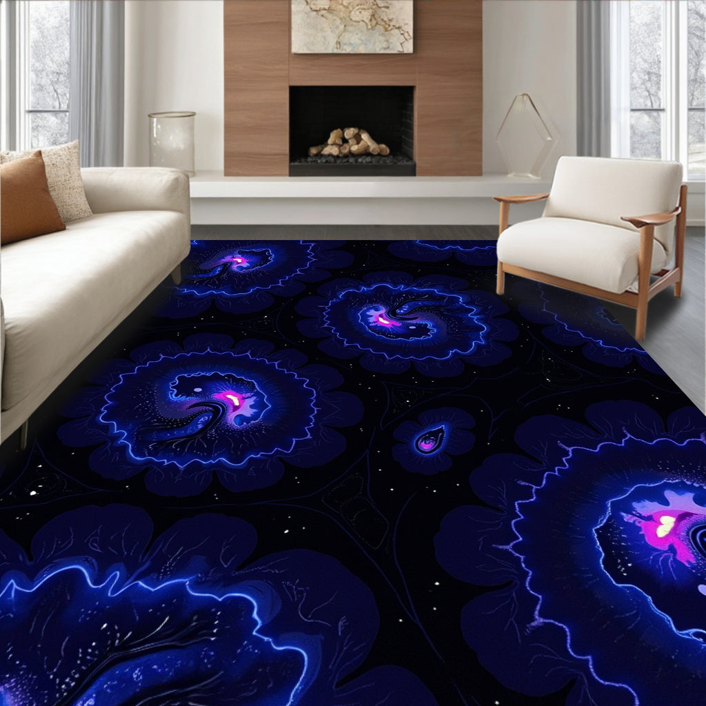Abstract Neon Floral Swirl Pattern Rug