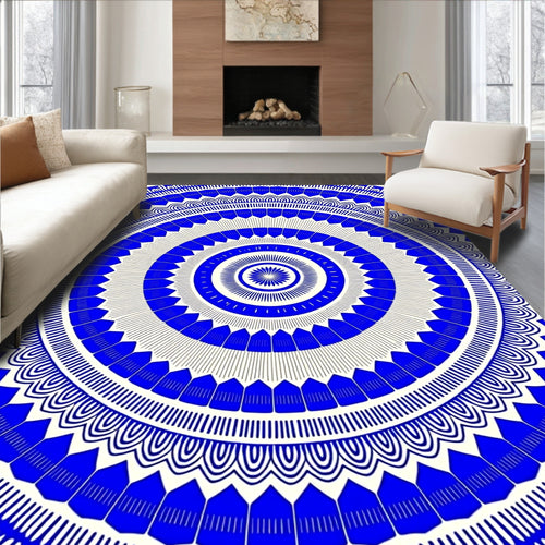 Blue Radial Geometric Pattern Rug