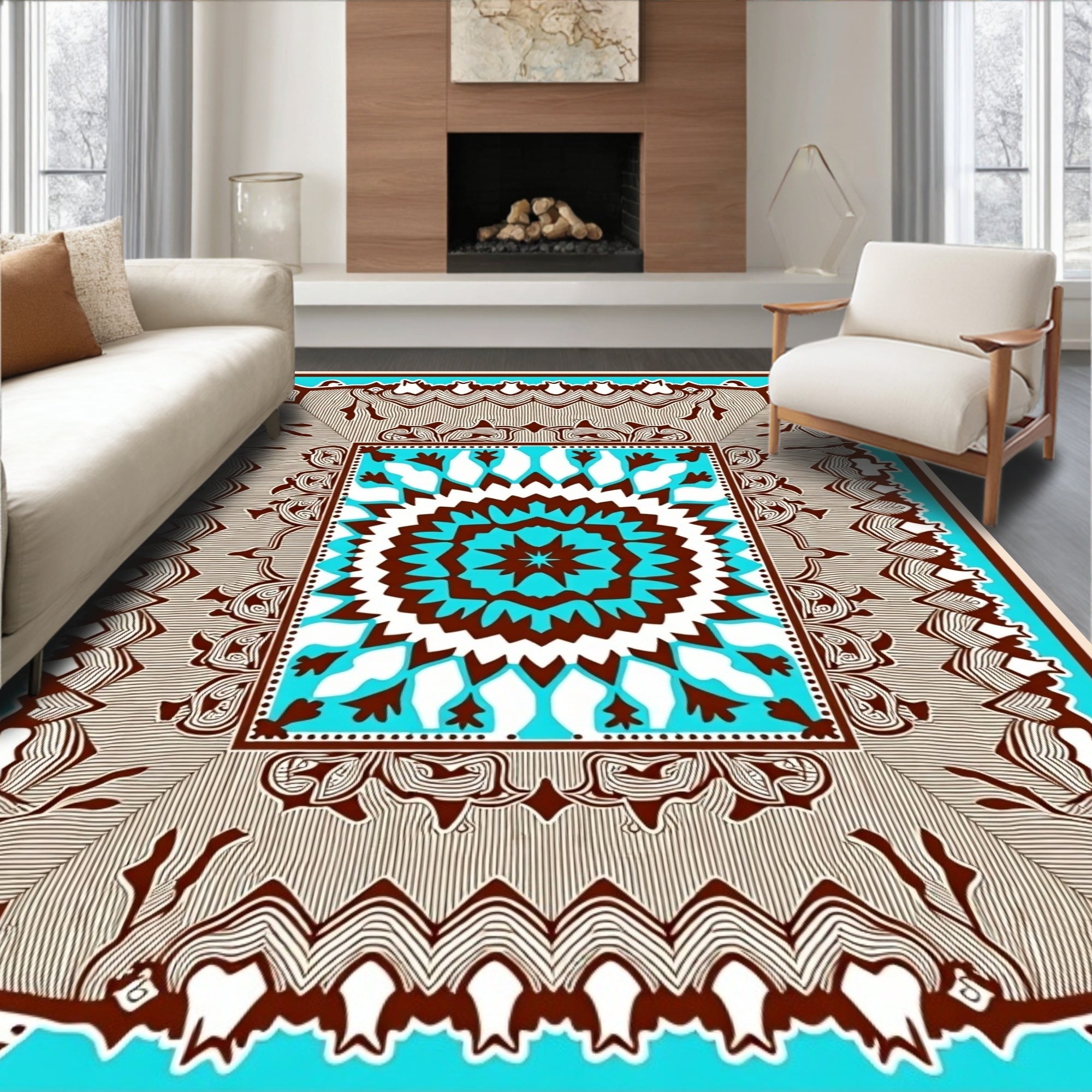 Bold Circular Medallion Pattern Rug