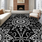 Intricate White Floral Mandala Pattern Rug
