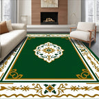 Ornate Green Gold Floral Scroll Design Rug