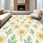 White Daisy Green Leaf Pattern Rug