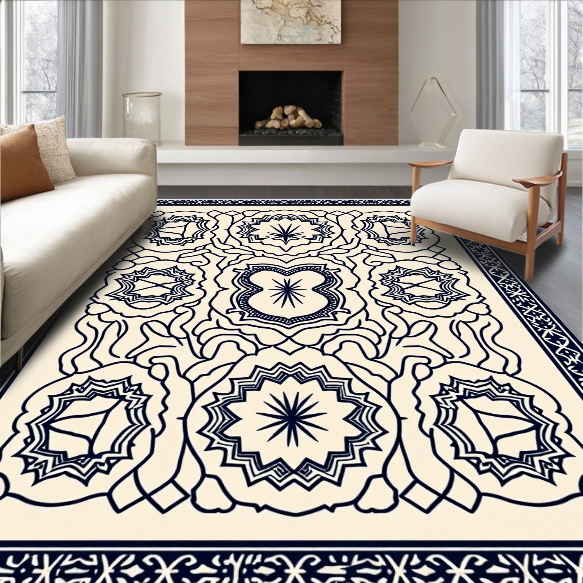 Intricate Geometric Symmetrical Medallion Design Rug