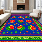 Bright Blue Festive Ornament Swirl Rug
