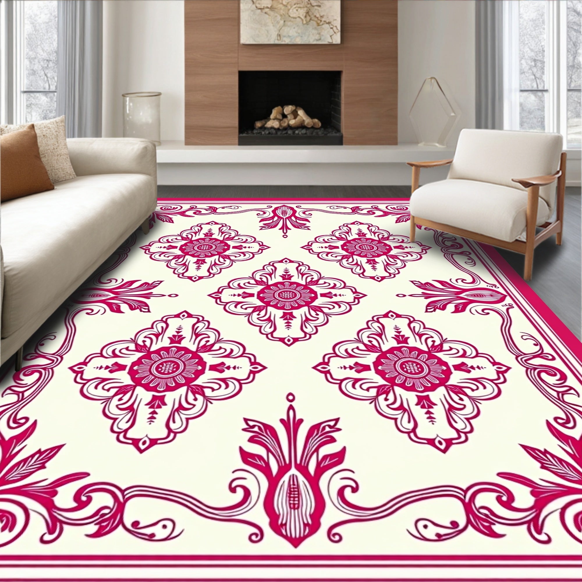 Ornate Floral Medallion Jacquard Pattern Rug