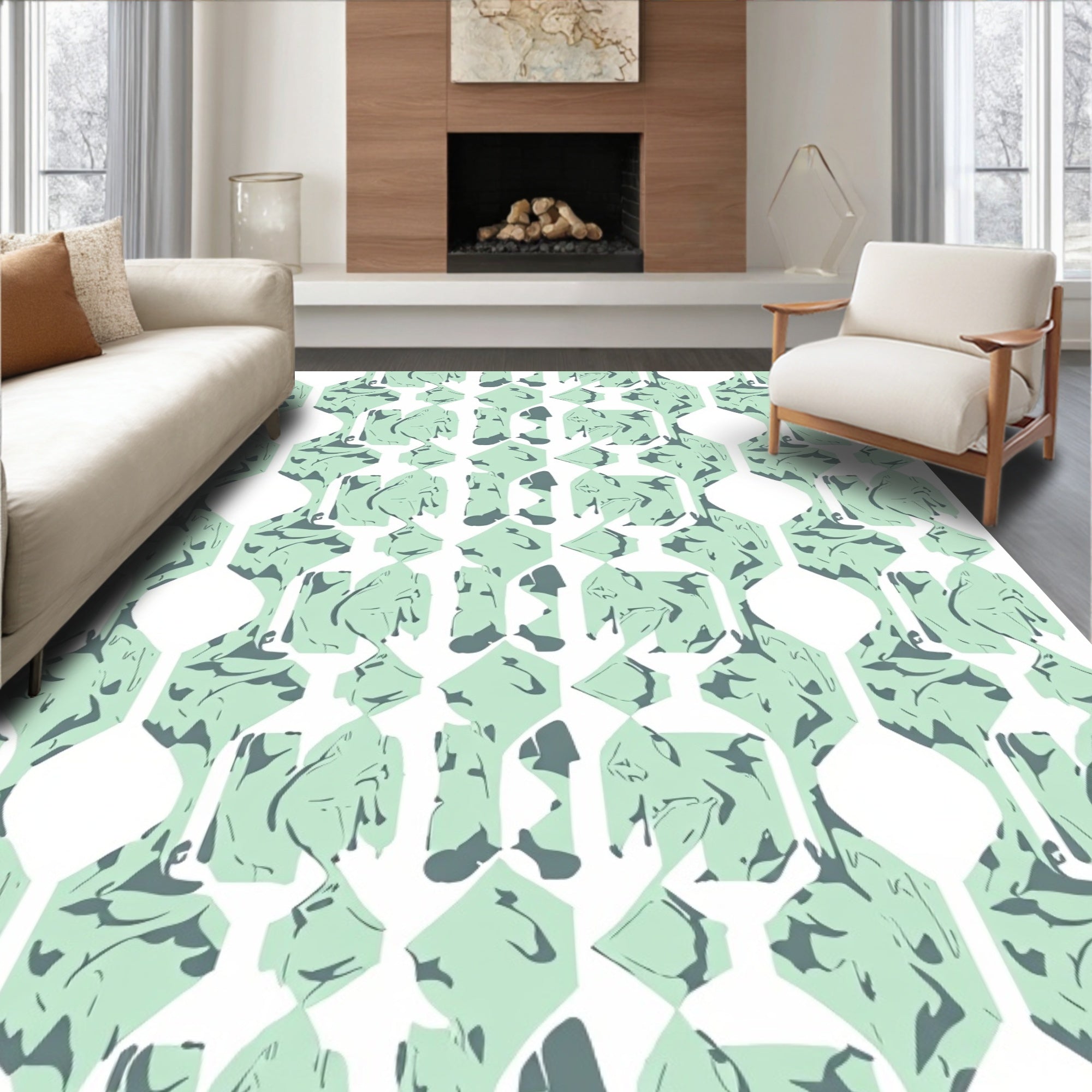 Mint Abstract Geometric Pattern Rug