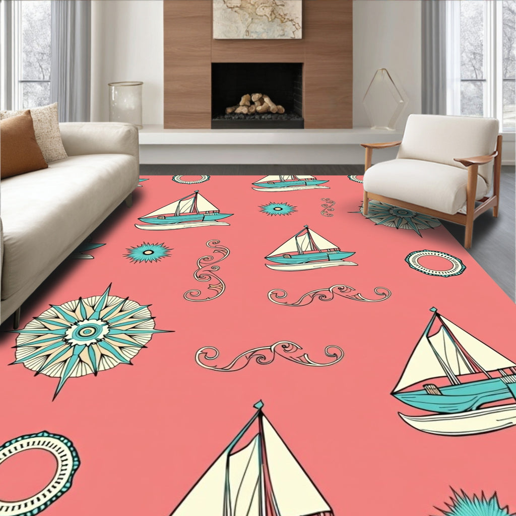 Nautical Sailing Theme Pattern Rug