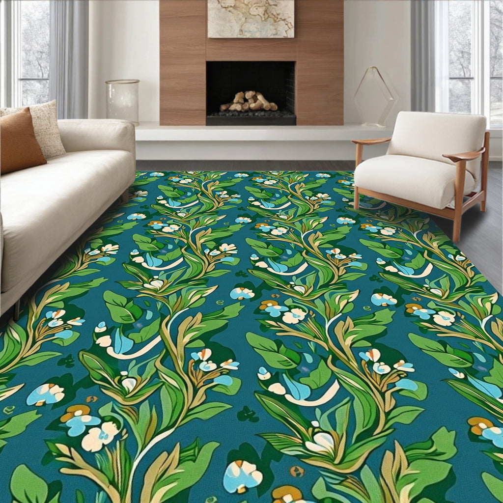 Floral Vine Pattern With Light Blue Accents Rug