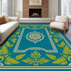Teal Floral Medallion Border Rug