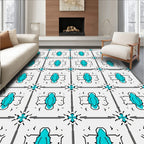 Geometric Teal Gray Tile Design Rug