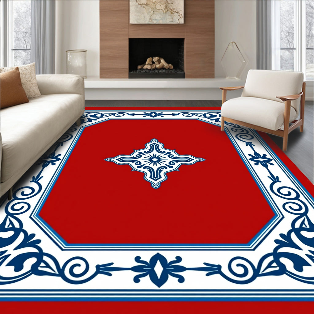Red Indigo Floral Intricate Border Rug