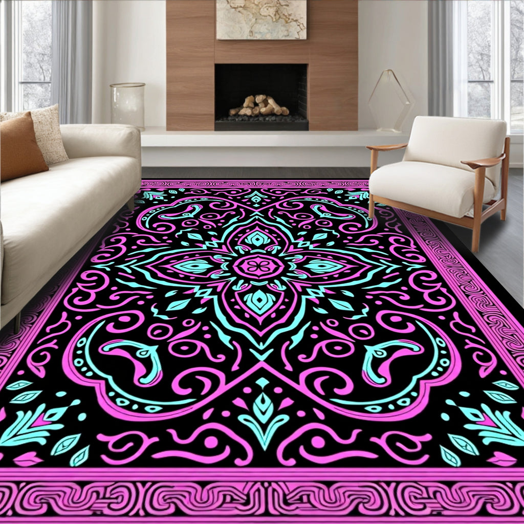 Symmetrical Floral Swirl Pattern Rug