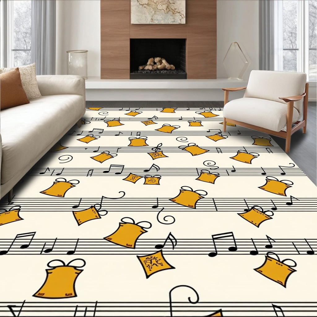 Golden Bells Musical Notes Background Rug