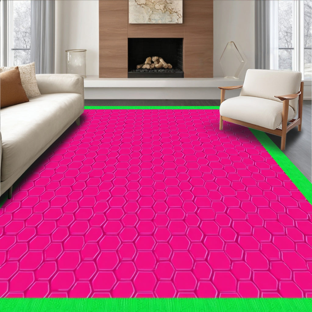Vibrant Pink Hexagonal Geometric Pattern Rug