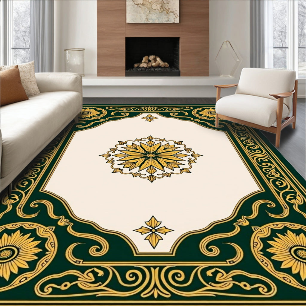 Elegant Floral Medallion Border Design Rug