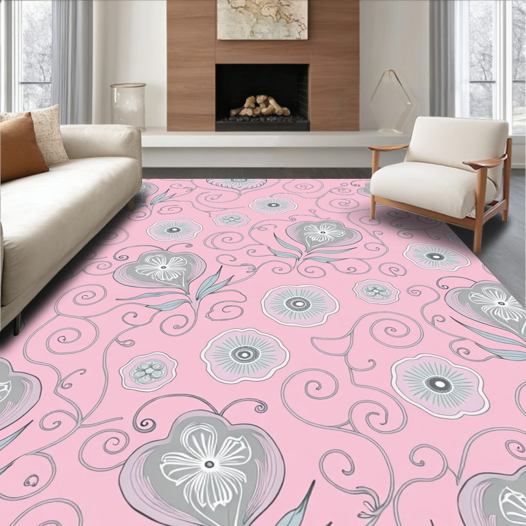 Whimsical Floral Swirl Pattern Rug