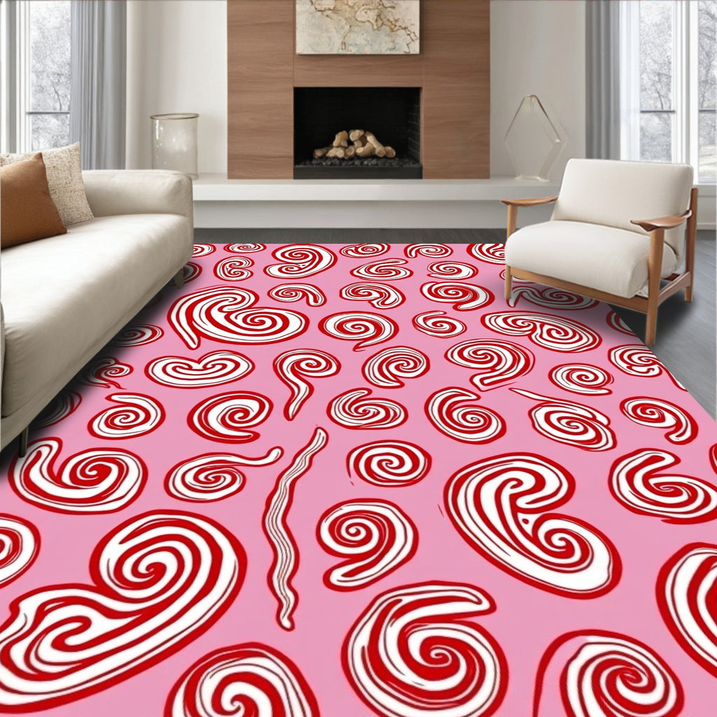 Pink Red Swirl Candy Stripes Rug