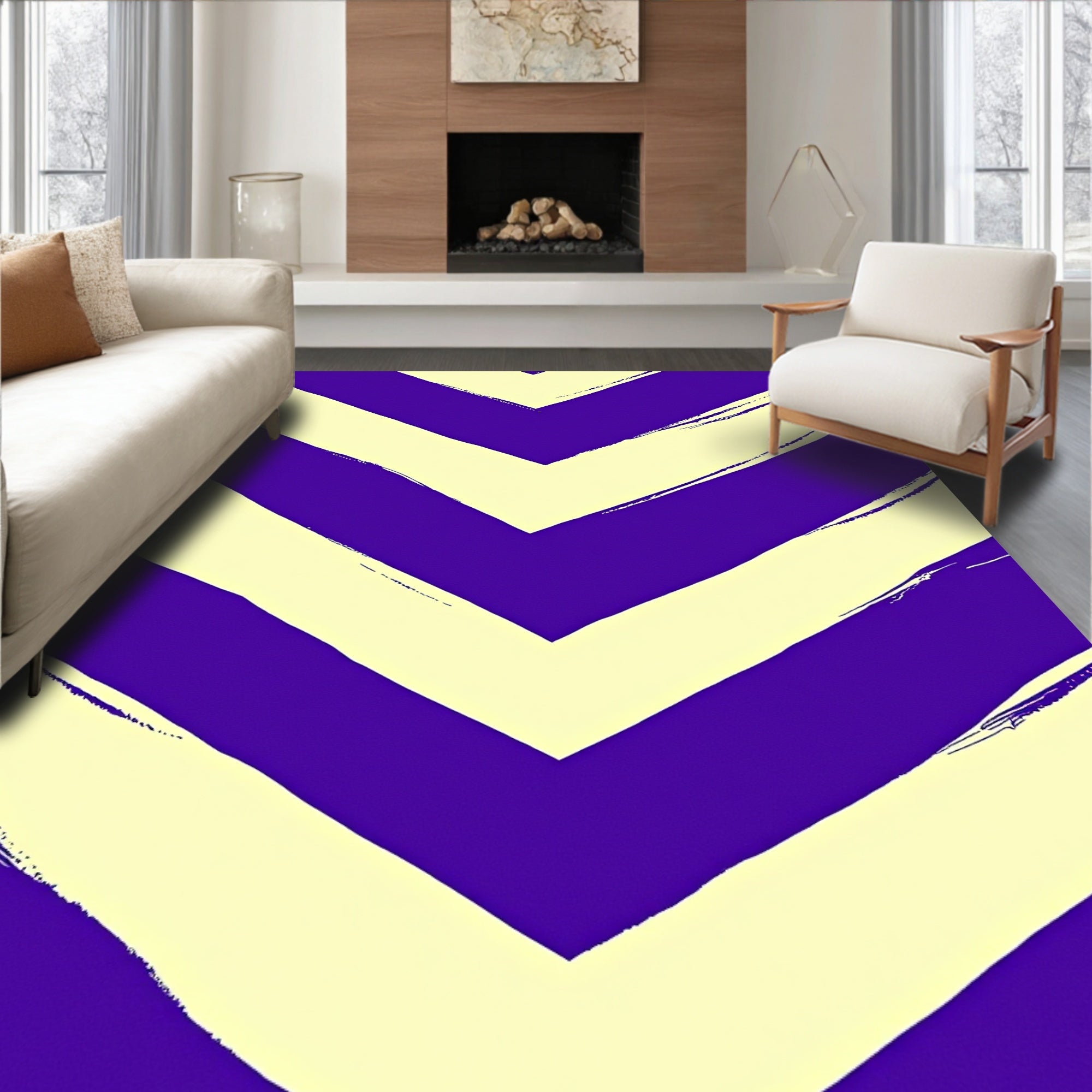 Bold Purple And Cream Chevron Pattern Rug