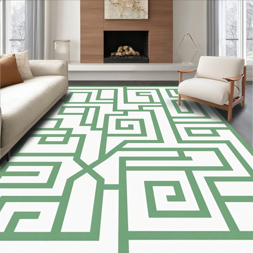 Green Maze Pattern Textile Design Rug