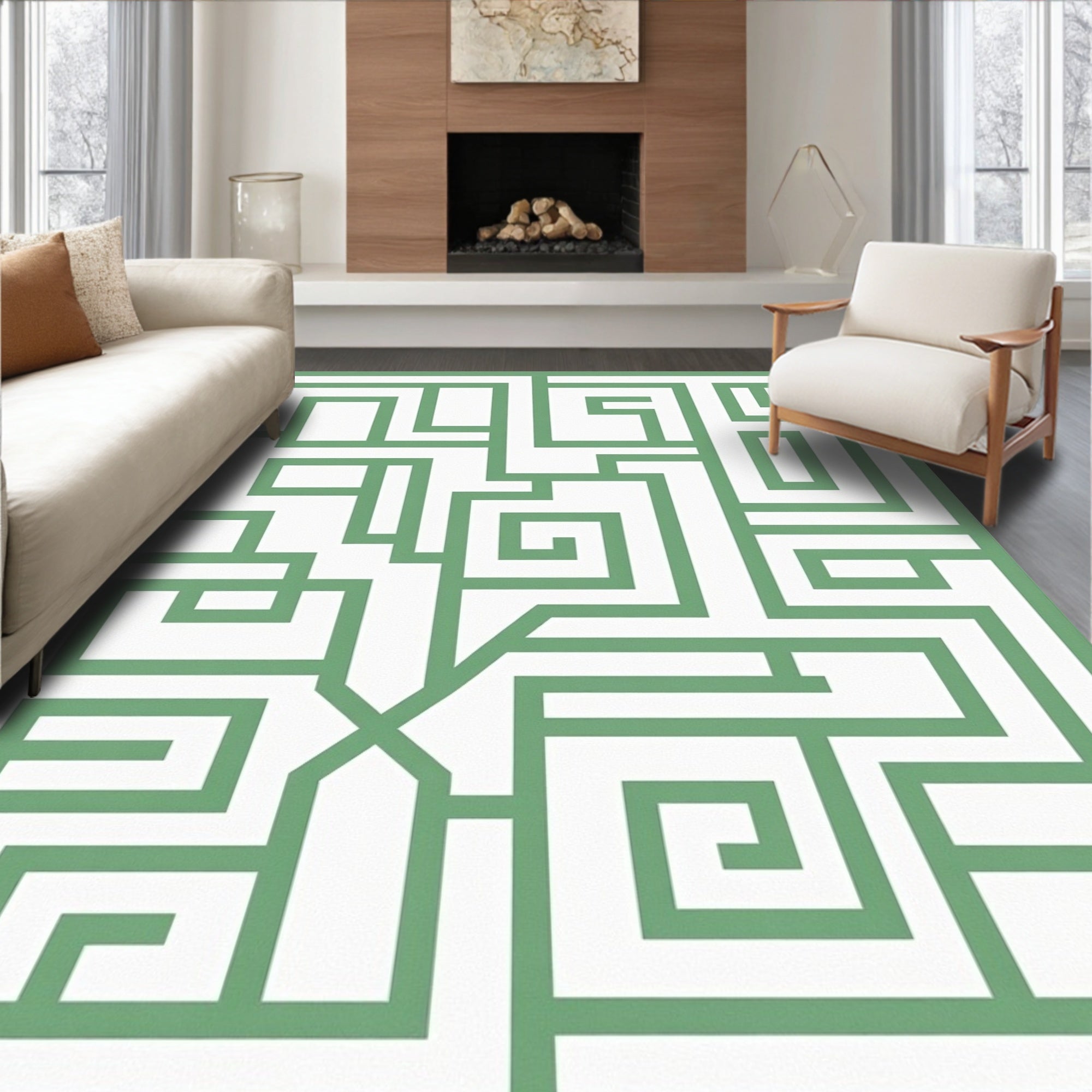 Green Maze Pattern Textile Design Rug