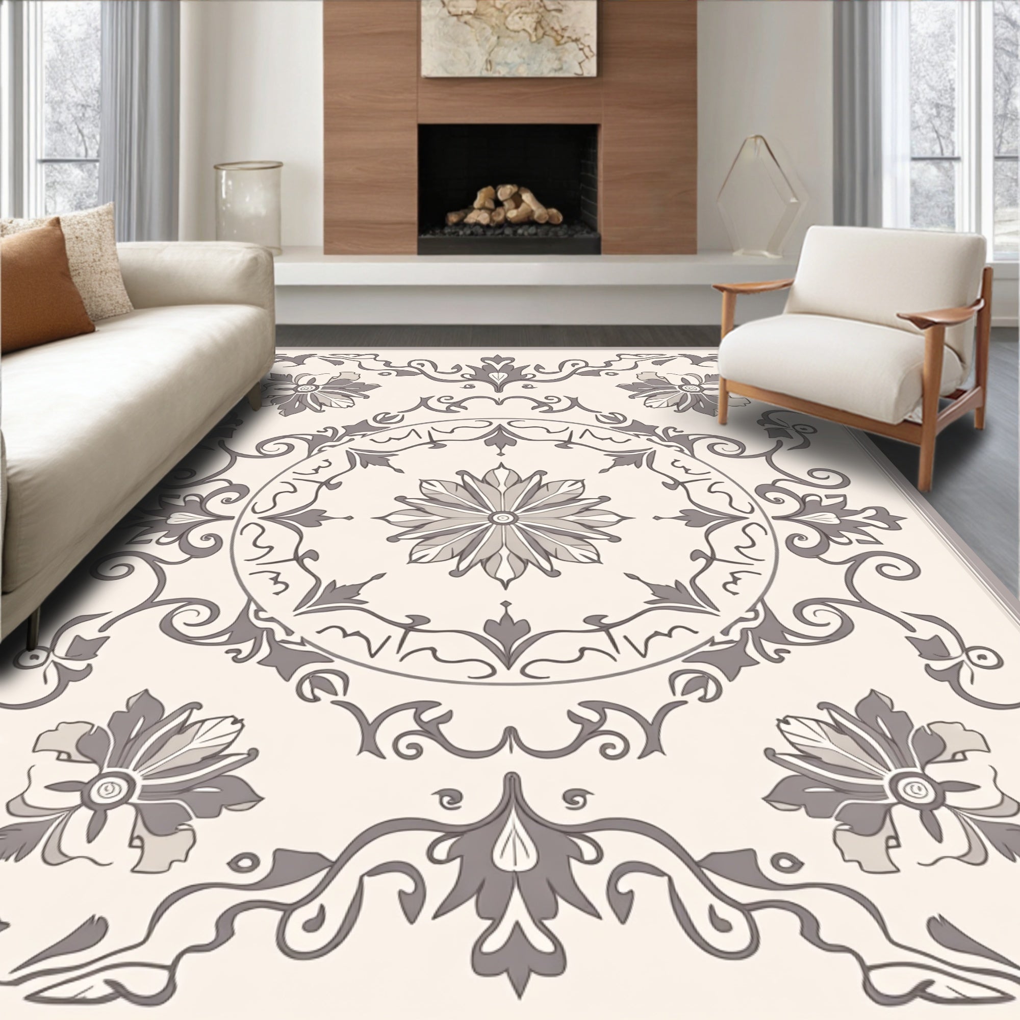 Tonal Floral Scrollwork Traditional Design Rug