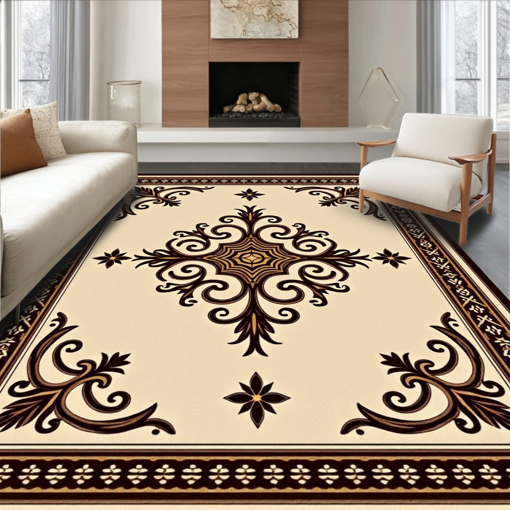 Ornate Scrollwork and Floral Design Rug