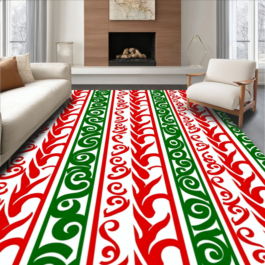 Crimson Green Tribal Stripe Repeat Rug