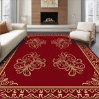 Elegant Red Gold Floral Scroll Design Rug