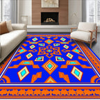 Vibrant Blue Orange Geometric Medallion Rug