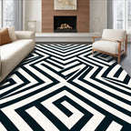Modern Black White Geometric Maze Rug