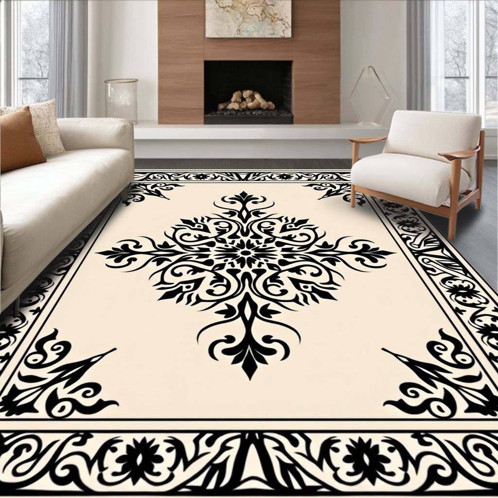 Elegant Black Floral Medallion Rug