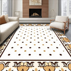 Golden Brown Floral Border Dot Pattern Rug