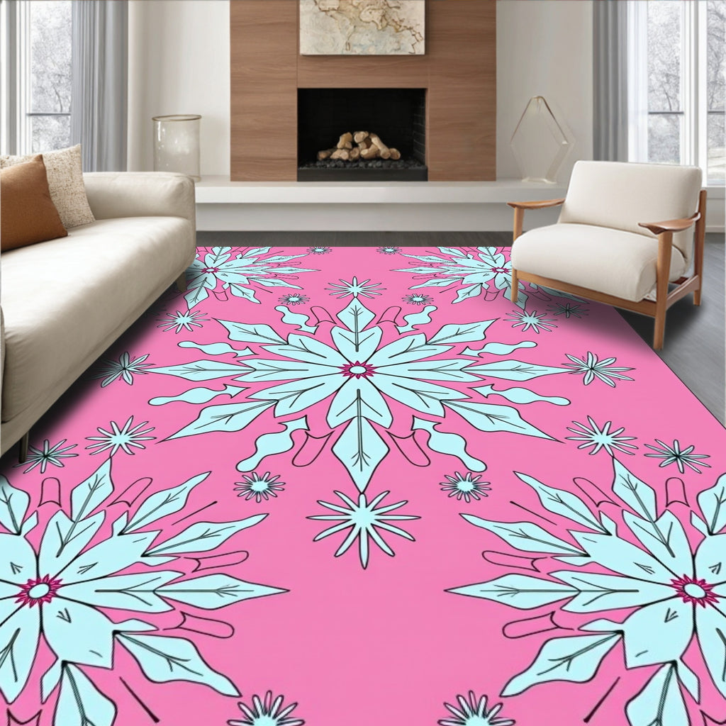 Pink Aqua Snowflake Medallion Rug