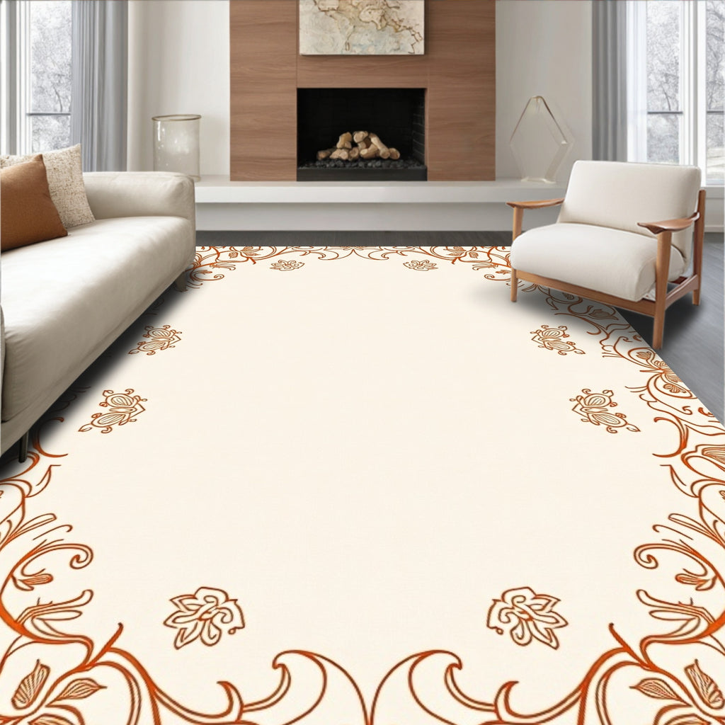 Elegant Floral Vine Scroll Border Rug