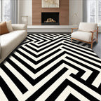 Modern Black White Geometric Maze Design Rug