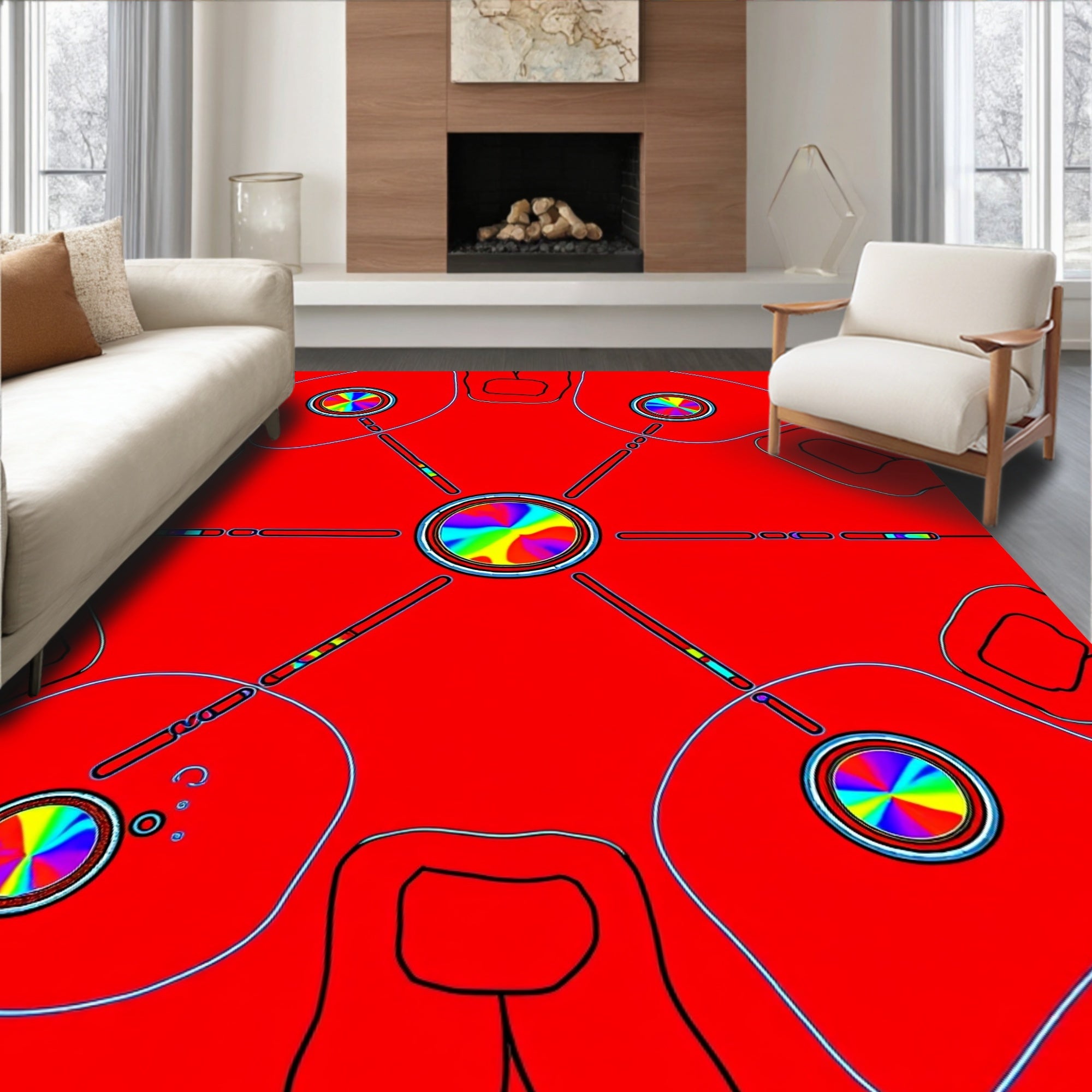 Radiant Circular Rainbow Patterned Rug