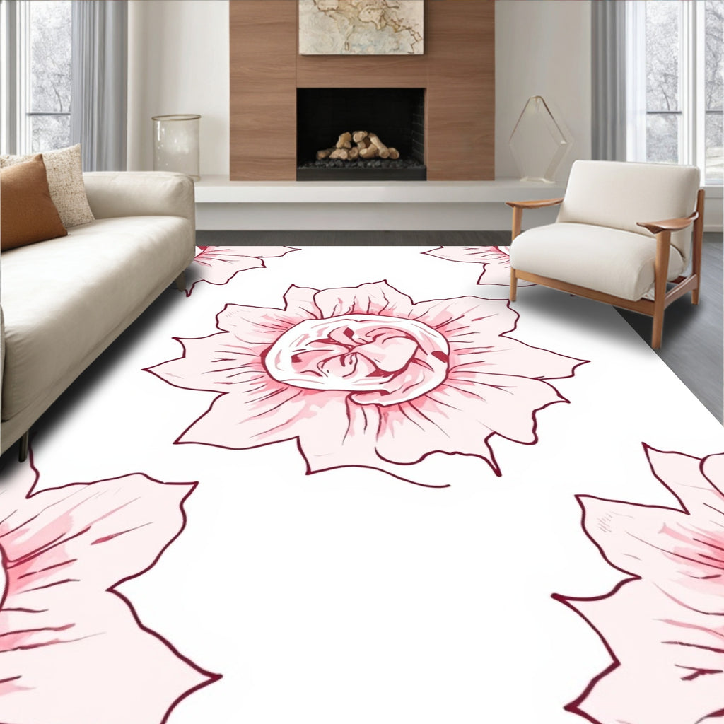 Soft Pink Floral Sketch Pattern Rug