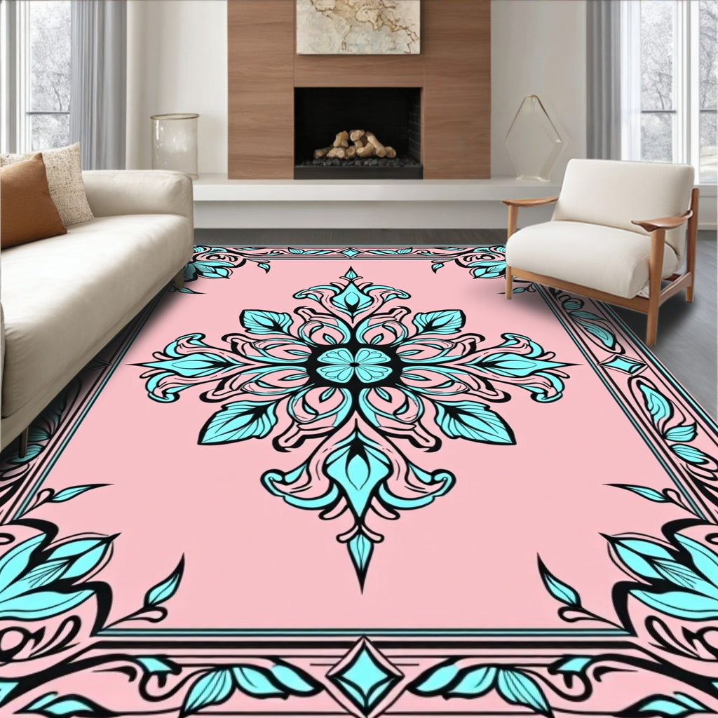 Elegant Blue Floral Symmetry Rug