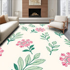 Delicate Pink Flower Leaf Pattern Rug