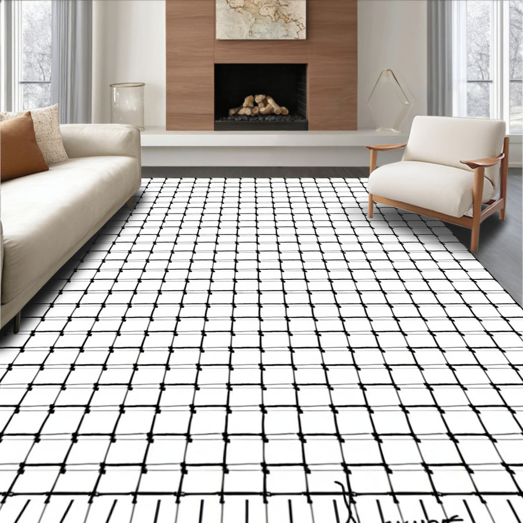 Simple Black Grid Pattern Rug