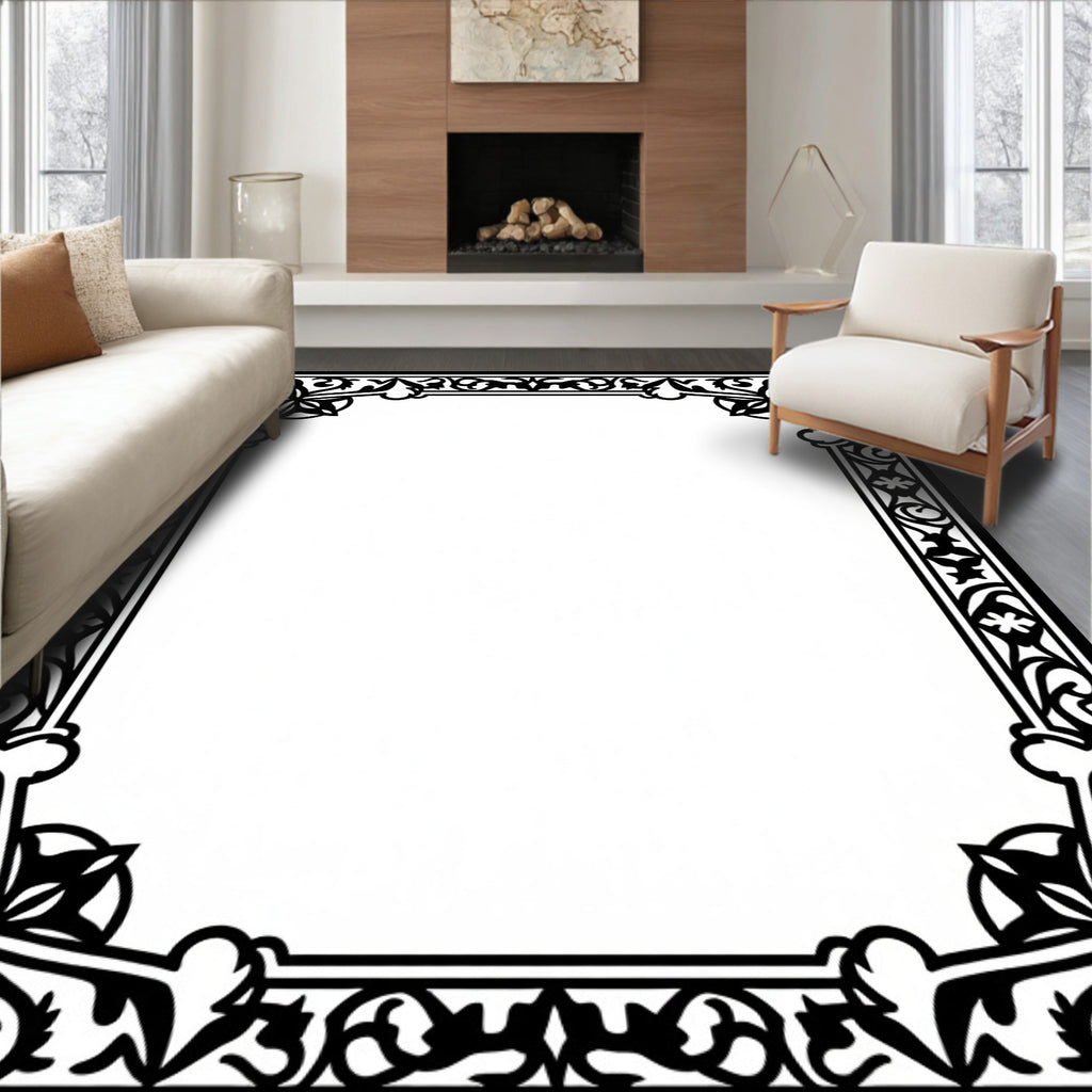 Ornate Floral Border Pattern Rug