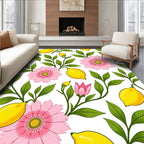 Charming Lemon Pink Floral Pattern Rug