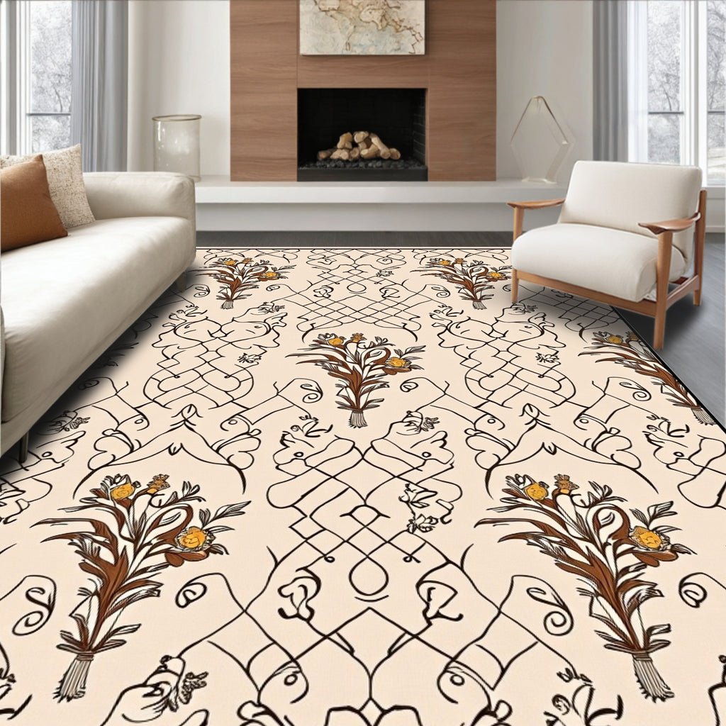 Brown Floral Woven Abstract Pattern Rug