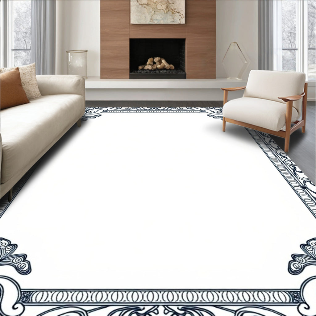 Elegant Floral Scroll Border Design Rug
